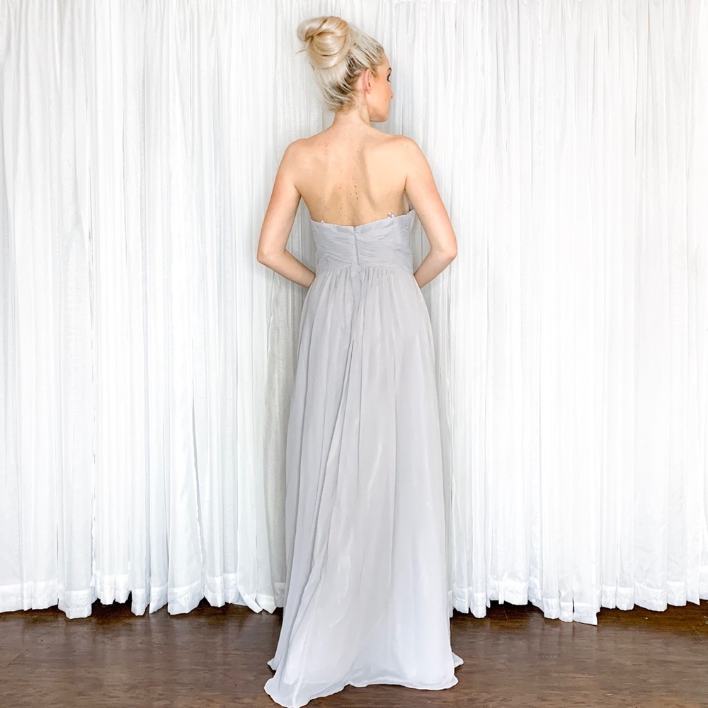 Grey Silver Strapless Long Bridesmaid Dress - Picture 4 of 8